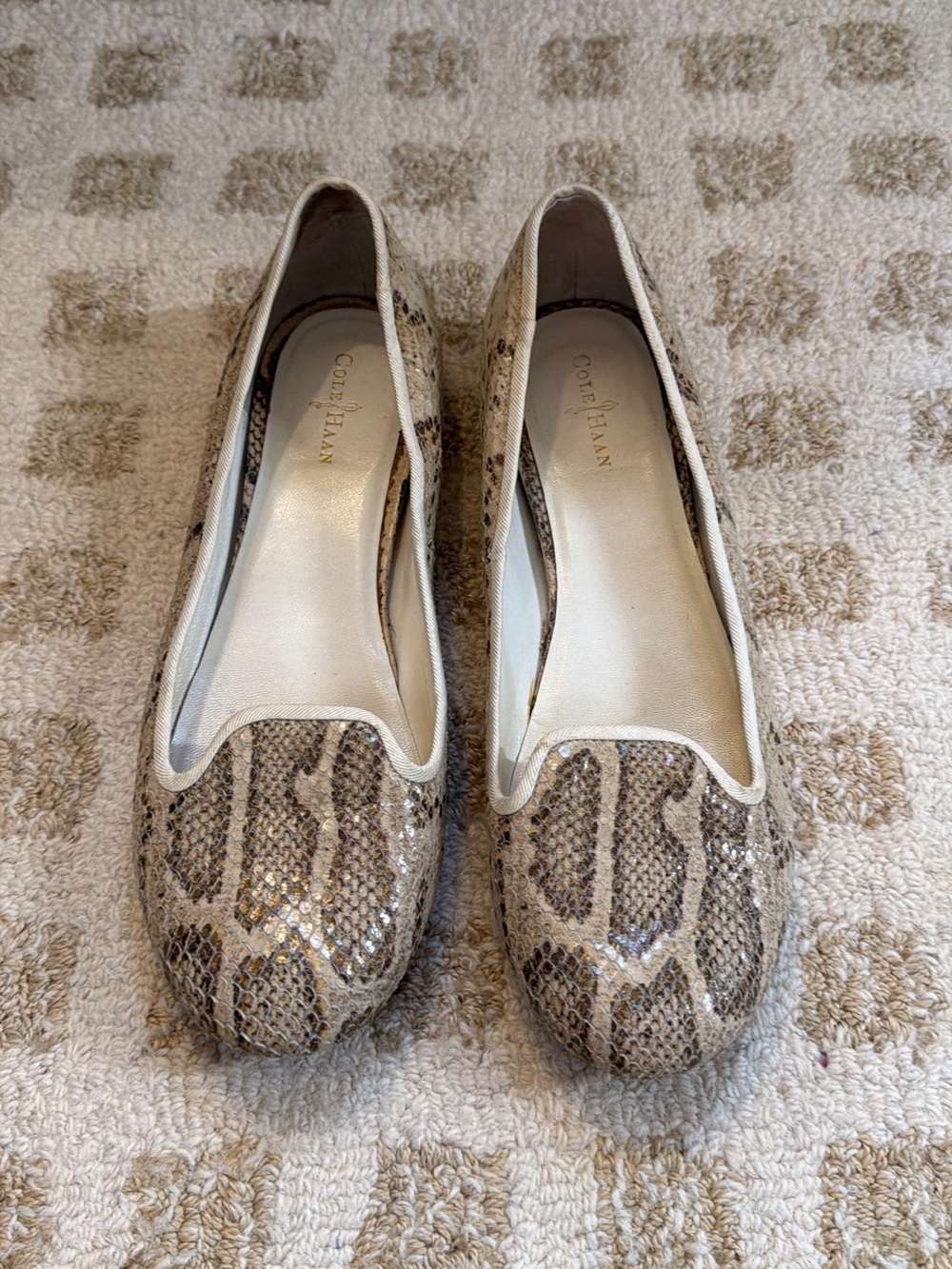 Cole Haan Neutral Snake-Print Leather Loafers